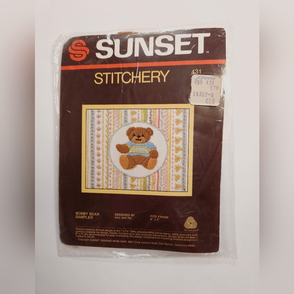 Bobby Bear Sampler Sunset Stitchery Kits Vintage Crewel Kits 431 - Picture 1 of 9